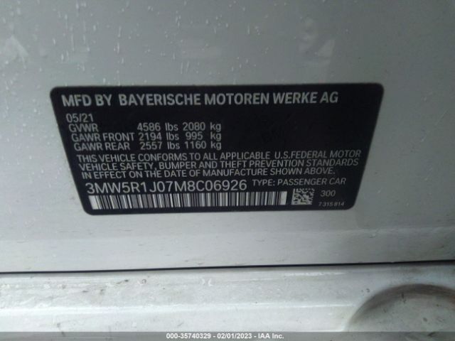 3MW5R1J07M8C06926 BMW 3 Series 330i
