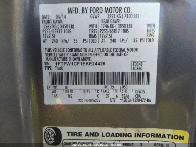1FTFW1CF1EKE24426 Ford F-150 Xl/stx/xlt/fx2/lariat
