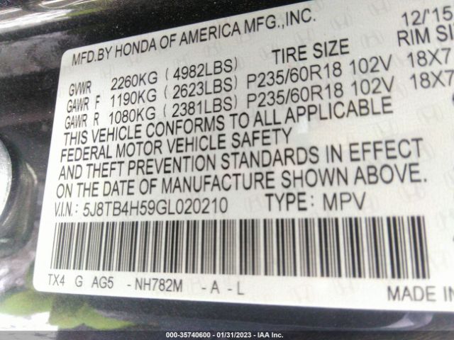 5J8TB4H59GL020210 Acura Rdx Tech Pkg/tech