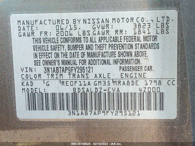 Nissan SENTRA SV 2015 3N1AB7AP9FY295121 Image 9