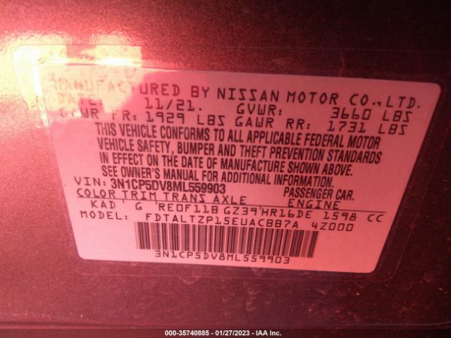 3N1CP5DV8ML559903 Nissan KICKS SR