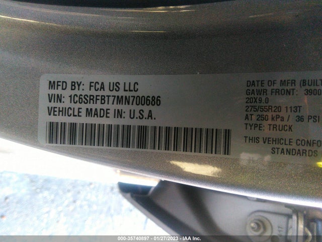 2021 RAM 1500 BIG HORN VIN: 1C6SRFBT7MN700686