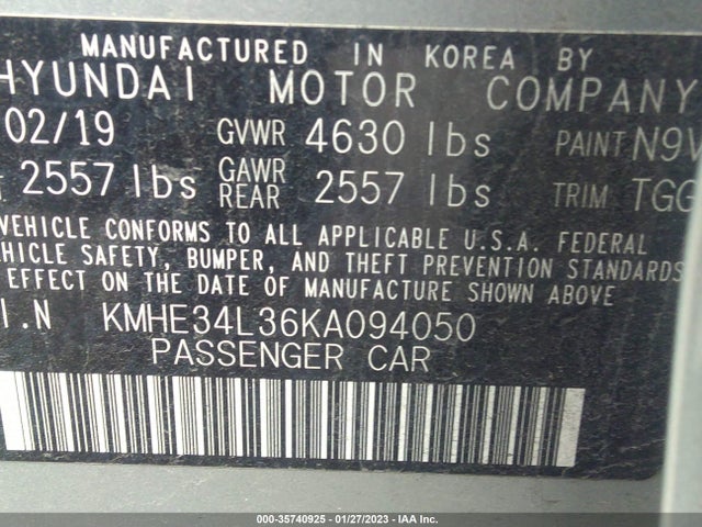 2019 Hyundai Sonata, VIN: KMHE34L36KA094050