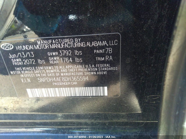 2013 HYUNDAI ELANTRA GLS PZEV VIN: 5NPDH4AE8DH365594