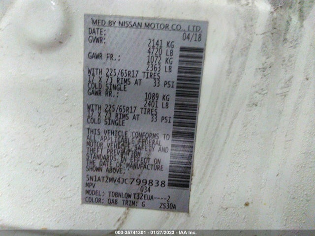2018 Nissan Rogue, VIN: 5N1AT2MV4JC799838