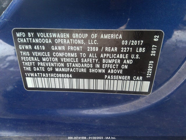 2017 Volkswagen Passat, VIN: 1VWAT7A31HC068084