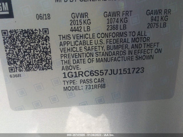 2018 Chevrolet Volt, VIN: 1G1RC6S57JU151723