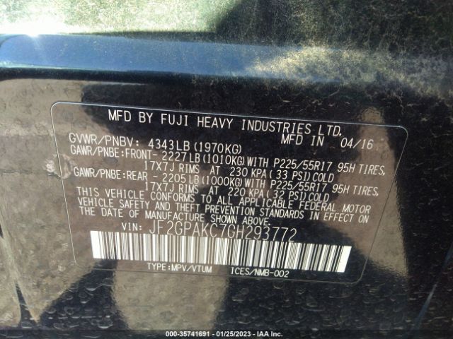 JF2GPAKC7GH293772 Subaru Crosstrek Limited