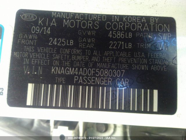 KNAGM4AD0F5080307 KIA OPTIMA HYBRID