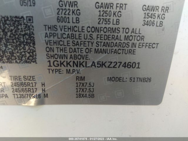 1GKKNKLA5KZ274601 GMC ACADIA SLE