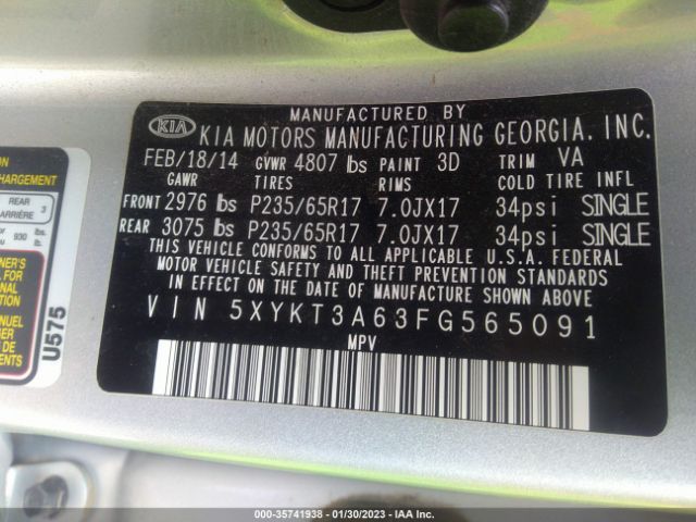 5XYKT3A63FG565091 KIA SORENTO LX
