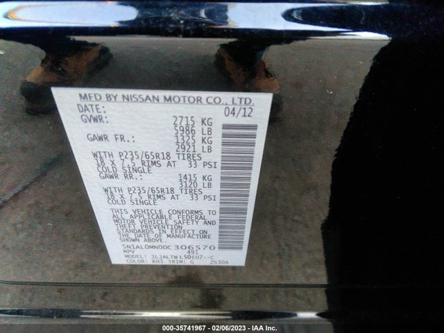 2013 INFINITI JX VIN: 5N1AL0MN0DC306570