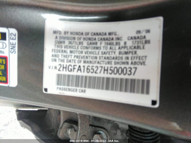 2007 HONDA CIVIC SDN LX VIN: 2HGFA16527H500037