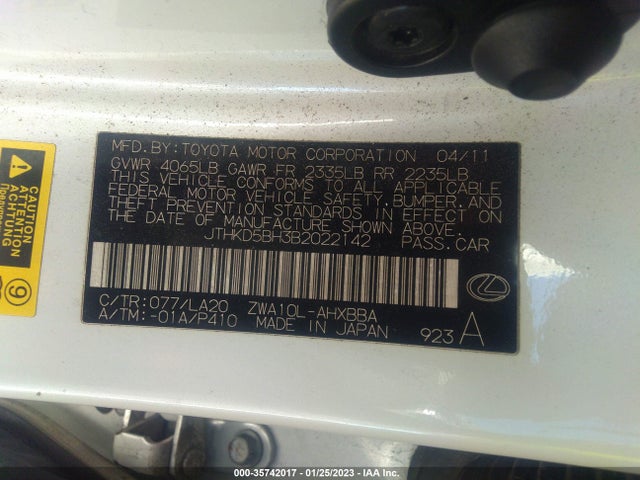 JTHKD5BH3B2022142 Lexus CT 200H