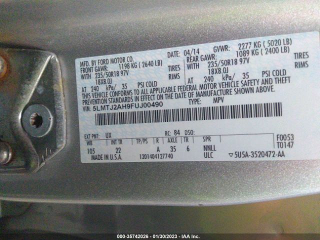 5LMTJ2AH9FUJ00490 Lincoln MKC