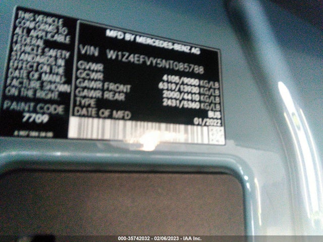 2022 Mercedes-Benz Sprinter, VIN: W1Z4EFVY5NT085788