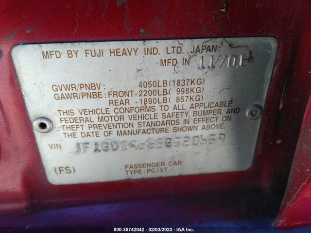 Subaru IMPREZA SEDAN WRX 2002 JF1GD29662G520659 Image 10