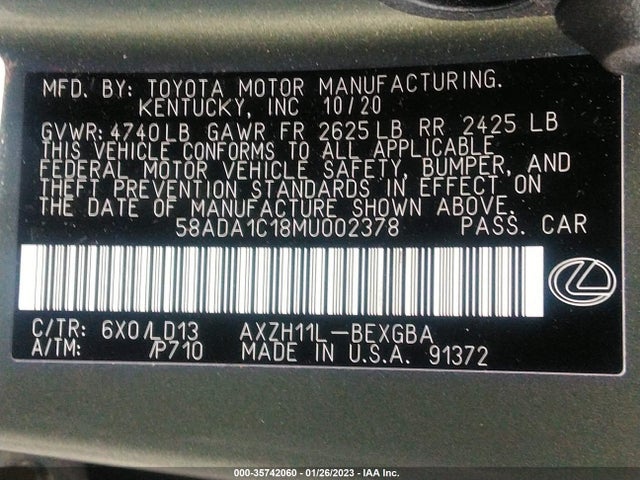 2021 Lexus ES, VIN: 58ADA1C18MU002378
