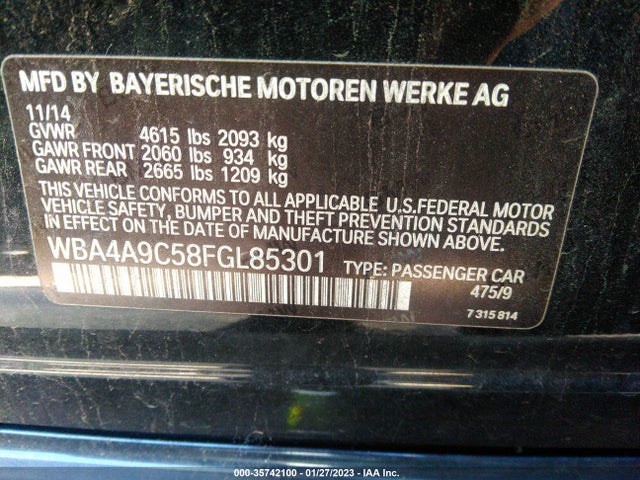 2015 BMW 4 Series, VIN: WBA4A9C58FGL85301