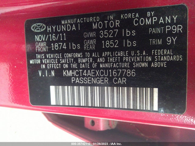 2012 HYUNDAI ACCENT GLS VIN: KMHCT4AEXCU167786