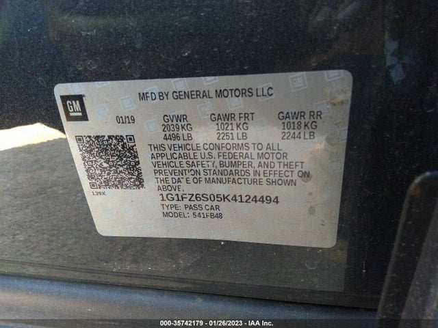 2019 Chevrolet Bolt EV, VIN: 1G1FZ6S05K4124494