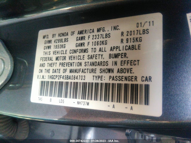 2011 HONDA ACCORD SDN LX-P VIN: 1HGCP2F45BA084703
