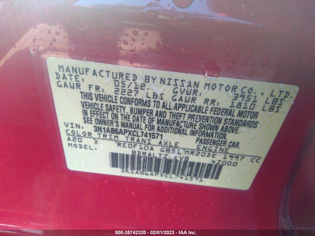 2012 NISSAN SENTRA 2.0 SR VIN: 3N1AB6APXCL741571