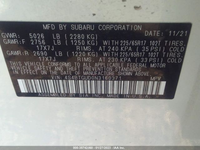 4S4BTGUD0N3160371 Subaru Outback Wilderness