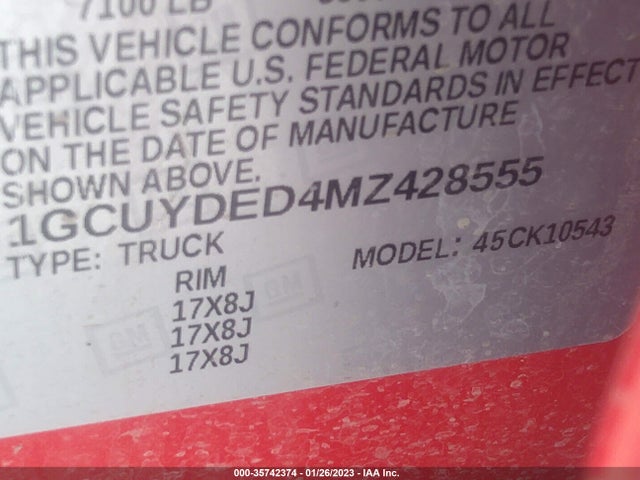 2021 Chevrolet Silverado 1500, VIN: 1GCUYDED4MZ428555