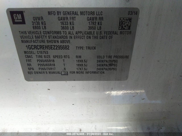 2014 CHEVROLET SILVERADO 1500 LT VIN: 1GCRCREH5EZ295682