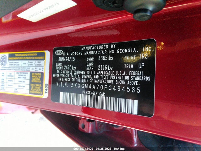 2015 Kia Optima, VIN: 5XXGM4A70FG494535