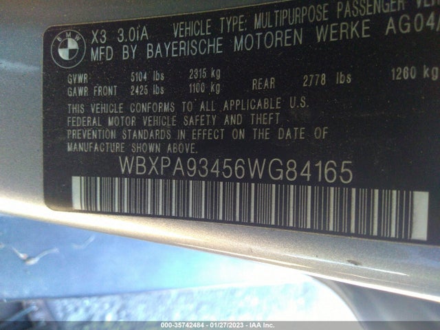 2006 BMW X3 3.0I VIN: WBXPA93456WG84165