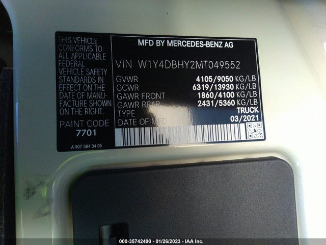 2021 Mercedes-Benz Sprinter, VIN: W1Y4DBHY2MT049552