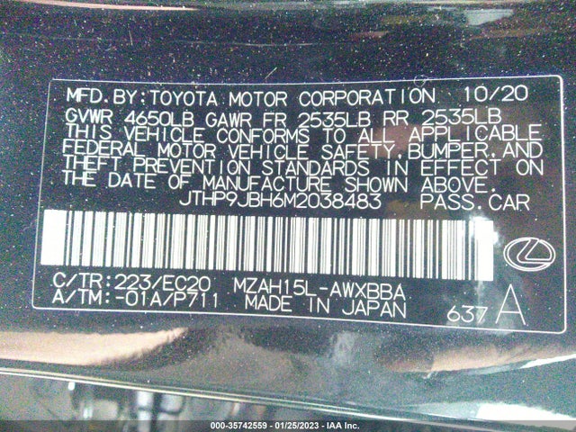JTHP9JBH6M2038483 Lexus Ux Ux 250h
