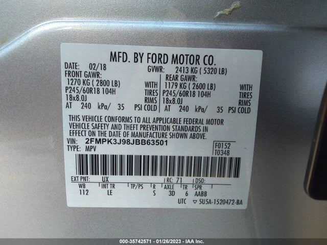 2018 Ford Edge, VIN: 2FMPK3J98JBB63501