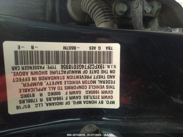 Honda Civic Sedan Ex 2016 19XFC2F74GE018956 Image 10