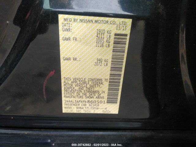 2015 NISSAN ALTIMA 2.5 SL VIN: 1N4AL3APXFN860501