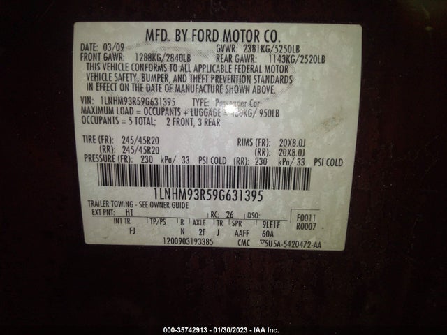 Lincoln MKS 2009 1LNHM93R59G631395 Image 10