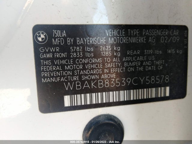 BMW 7 Series 750li 2009 WBAKB83539CY58578 Image 11
