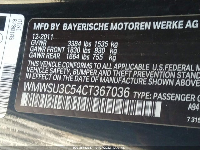 WMWSU3C54CT367036 Mini COOPER HARDTOP
