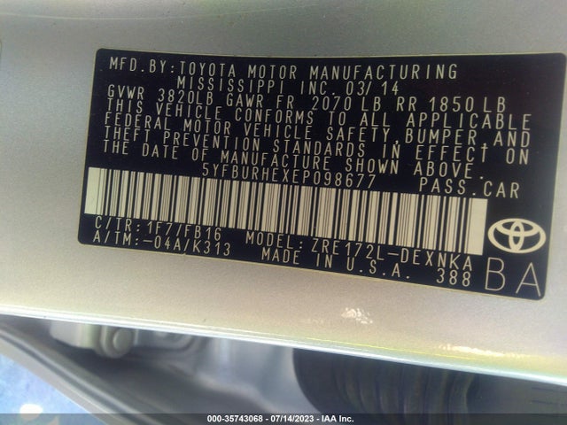 Toyota Corolla L/le/s/s Plus/le Plus 2014 5YFBURHEXEP098677 Image 15