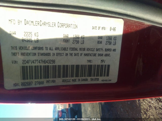 2007 DODGE MAGNUM VIN: 2D4FV47T47H643298