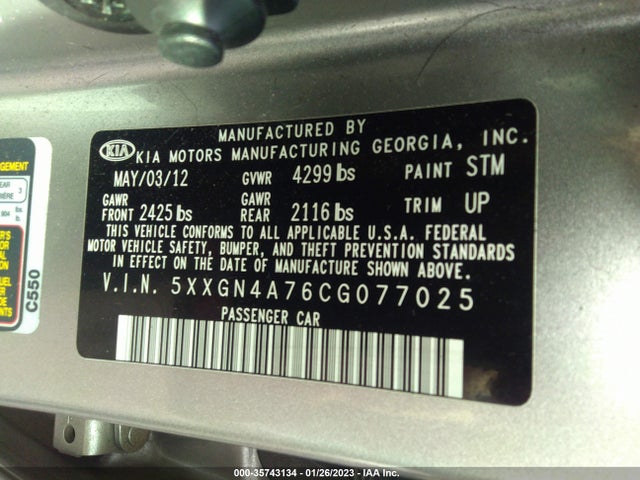 KIA OPTIMA EX 2012 5XXGN4A76CG077025 Image 10