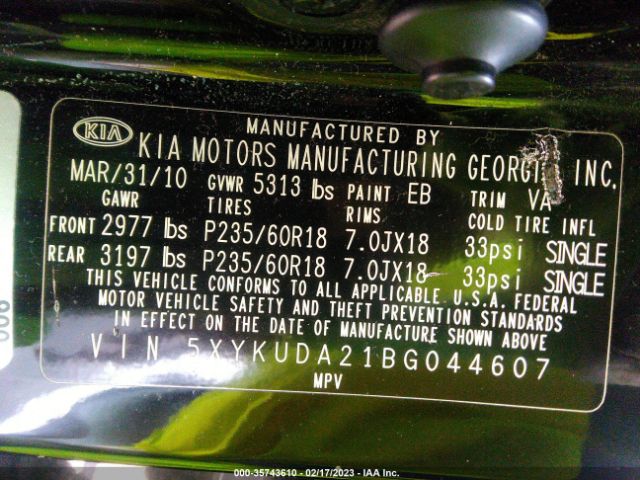 5XYKUDA21BG044607 KIA SORENTO EX