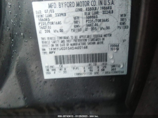 2004 FORD ESCAPE XLT VIN: 1FMYU03154DA02168