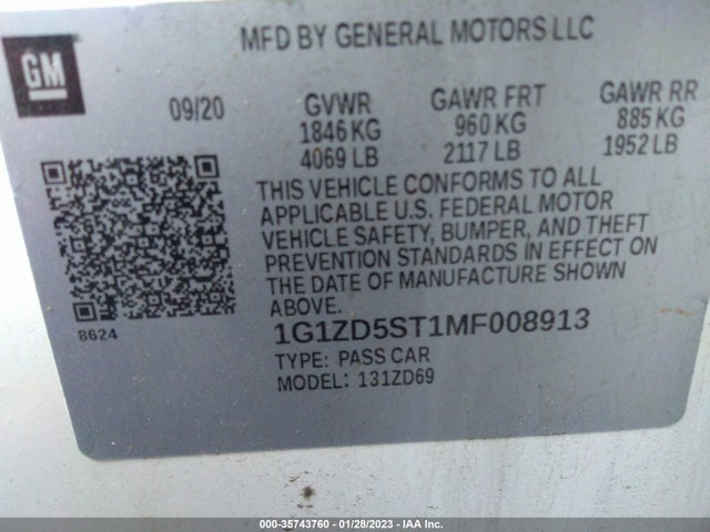 2021 Chevrolet Malibu, VIN: 1G1ZD5ST1MF008913