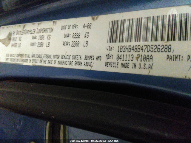 2007 DODGE CALIBER SXT VIN: 1B3HB48B47D526288