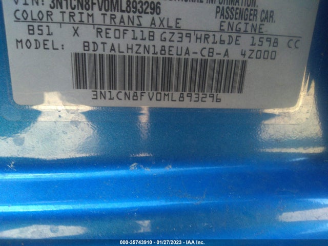 2021 Nissan Versa, VIN: 3N1CN8FV0ML893296