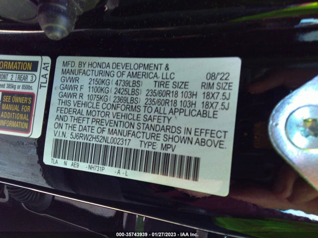 2022 Honda CR-V, VIN: 5J6RW2H52NL002317