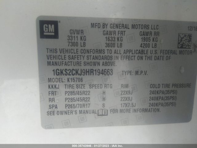 1GKS2CKJ9HR194663 GMC YUKON DENALI